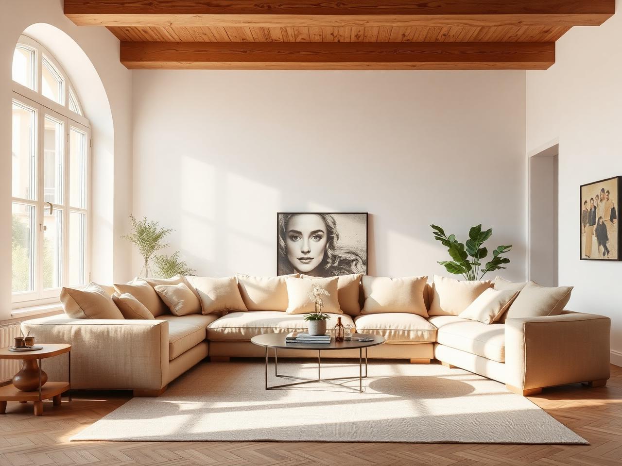 Divano modulare in lino sabbia